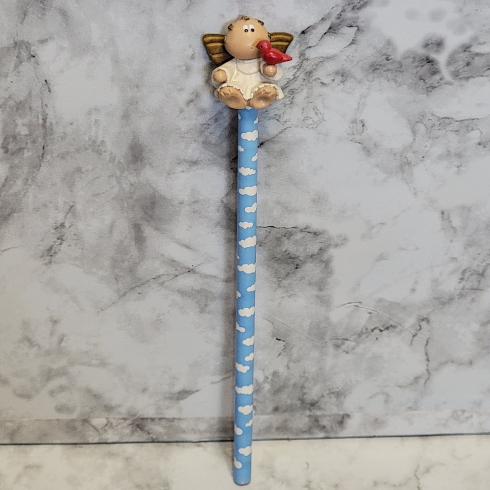 VTG 90s Russ Berrie Kirks Kritters Angel‎ Cheeks Pencil with Topper Red Bird